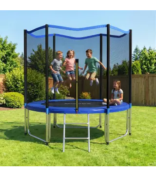 Cama Elástica Exterior Ø305 cm Trampolín para Niños con Red de Seguridad Escalera y Acolchado de Muelles Azul