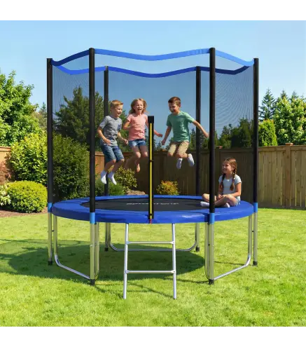 Cama Elástica Exterior Ø305 cm Trampolín para Niños con Red de Seguridad Escalera y Acolchado de Muelles Azul