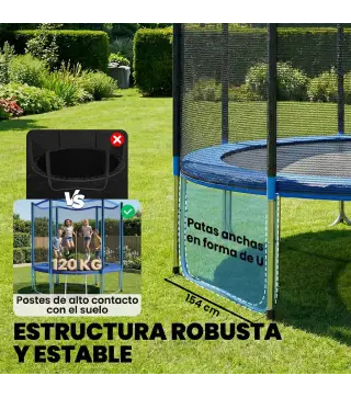 Cama Elástica Exterior Ø305 cm Trampolín para Niños con Red de Seguridad Escalera y Acolchado de Muelles Azul