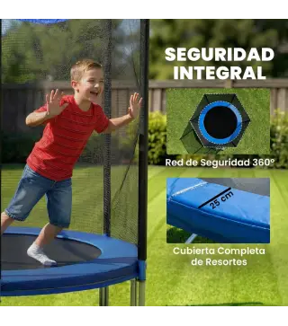 Cama Elástica Exterior Ø305 cm Trampolín para Niños con Red de Seguridad Escalera y Acolchado de Muelles Azul