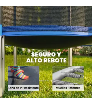 Cama Elástica Exterior Ø305 cm Trampolín para Niños con Red de Seguridad Escalera y Acolchado de Muelles Azul