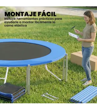 Cama Elástica Exterior Ø305 cm Trampolín para Niños con Red de Seguridad Escalera y Acolchado de Muelles Azul