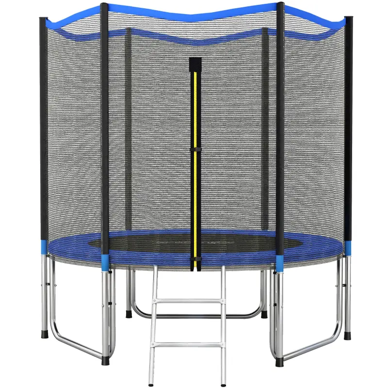 Cama Elástica Exterior Ø244 cm Trampolín para Niños con Red de Seguridad Escalera y Acolchado de Muelles Azul