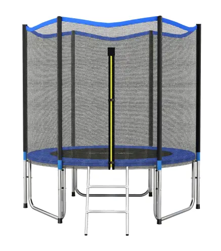 Cama Elástica Exterior Ø244 cm Trampolín para Niños con Red de Seguridad Escalera y Acolchado de Muelles Azul