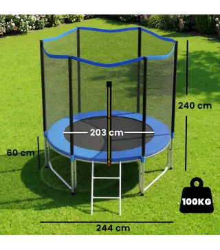 Cama Elástica Exterior Ø244 cm Trampolín para Niños con Red de Seguridad Escalera y Acolchado de Muelles Azul