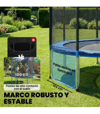 Cama Elástica Exterior Ø244 cm Trampolín para Niños con Red de Seguridad Escalera y Acolchado de Muelles Azul