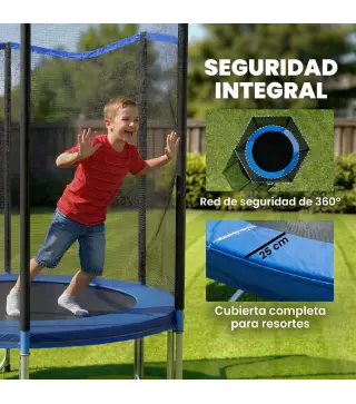 Cama Elástica Exterior Ø244 cm Trampolín para Niños con Red de Seguridad Escalera y Acolchado de Muelles Azul