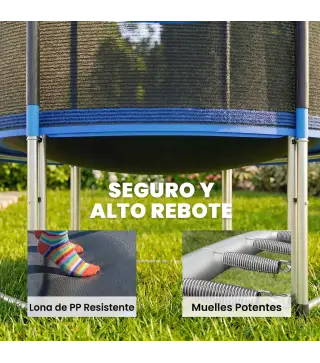 Cama Elástica Exterior Ø244 cm Trampolín para Niños con Red de Seguridad Escalera y Acolchado de Muelles Azul