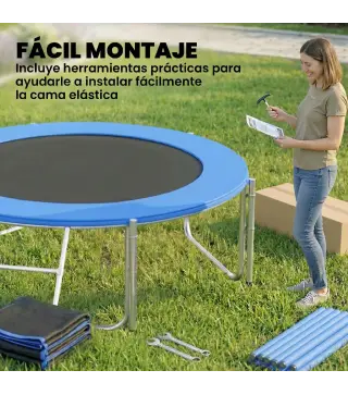 Cama Elástica Exterior Ø244 cm Trampolín para Niños con Red de Seguridad Escalera y Acolchado de Muelles Azul