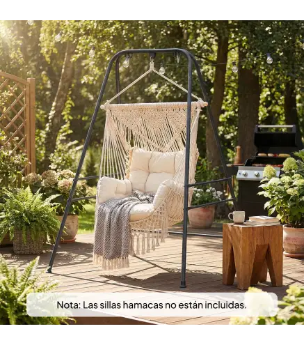 Soporte para Silla Colgante Hamaca 183 cm Soporte para Columpio Estructura de Acero Almohadillas Antideslizantes Negro