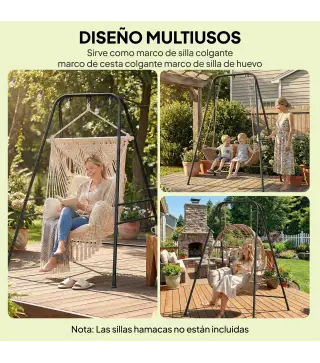 Soporte para Silla Colgante Hamaca 183 cm Soporte para Columpio Estructura de Acero Almohadillas Antideslizantes Negro