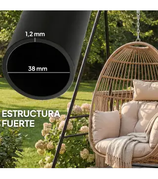 Soporte para Silla Colgante Hamaca 183 cm Soporte para Columpio Estructura de Acero Almohadillas Antideslizantes Negro