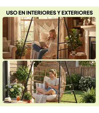 Soporte para Silla Colgante Hamaca 183 cm Soporte para Columpio Estructura de Acero Almohadillas Antideslizantes Negro