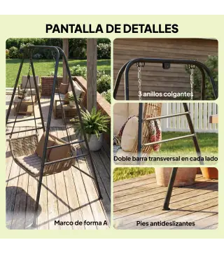 Soporte para Silla Colgante Hamaca 183 cm Soporte para Columpio Estructura de Acero Almohadillas Antideslizantes Negro