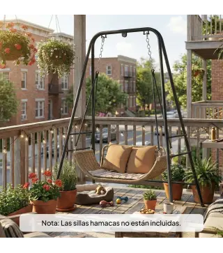 Soporte para Silla Colgante Hamaca 183 cm Soporte para Columpio Estructura de Acero Almohadillas Antideslizantes Negro