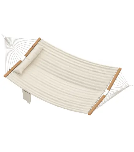 Hamaca Acolchada de Jardín Portátil con Almohada Desmontable Bolsillo para Revistas Marco de Madera 325x140 cm Crema