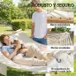 Hamaca Acolchada de Jardín Portátil con Almohada Desmontable Bolsillo para Revistas Marco de Madera 325x140 cm Crema