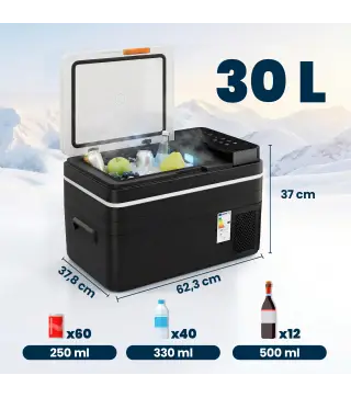 Nevera Portátil Eléctrica 30L con Compresor Control por App Pantalla Luz LED Asa Modos ECO y MAX de -20℃ a +20 ℃ Negro