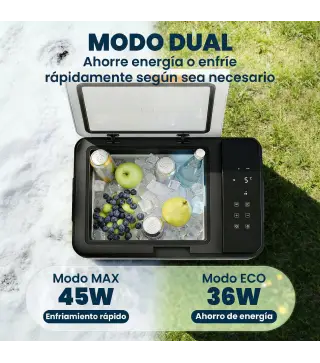 Nevera Portátil Eléctrica 30L con Compresor Control por App Pantalla Luz LED Asa Modos ECO y MAX de -20℃ a +20 ℃ Negro