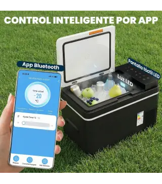 Nevera Portátil Eléctrica 30L con Compresor Control por App Pantalla Luz LED Asa Modos ECO y MAX de -20℃ a +20 ℃ Negro