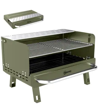 Barbacoa de Carbón Plegable 52x37x31,8 cm con Rejilla Ajustable Estante Lateral Plegable y Bandeja Extraíble Verde