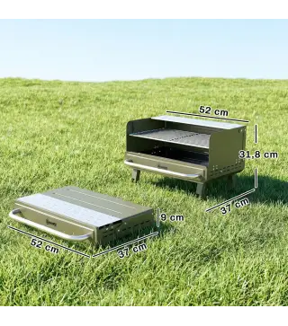 Barbacoa de Carbón Plegable 52x37x31,8 cm con Rejilla Ajustable Estante Lateral Plegable y Bandeja Extraíble Verde