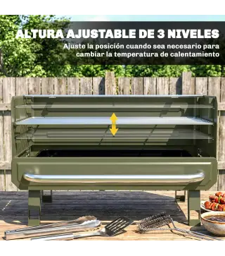 Barbacoa de Carbón Plegable 52x37x31,8 cm con Rejilla Ajustable Estante Lateral Plegable y Bandeja Extraíble Verde