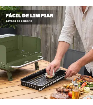 Barbacoa de Carbón Plegable 52x37x31,8 cm con Rejilla Ajustable Estante Lateral Plegable y Bandeja Extraíble Verde