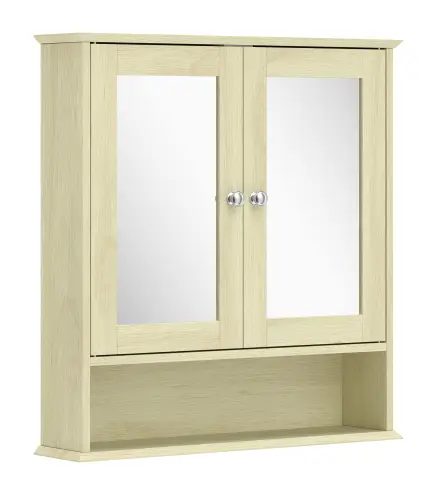 Armario de Baño con Espejo Armario de Pared con 2 Puertas Estante Abierto Estante Ajustable 56x13x58cm Natural