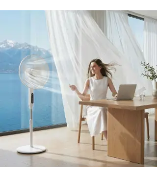 Ventilador de Pie con Control Remoto Función Wifi Altura Ajustable 3 Velocidades 3 Modos Oscilación Temporizador Blanco