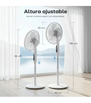 Ventilador de Pie con Control Remoto Función Wifi Altura Ajustable 3 Velocidades 3 Modos Oscilación Temporizador Blanco