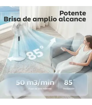 Ventilador de Pie con Control Remoto Función Wifi Altura Ajustable 3 Velocidades 3 Modos Oscilación Temporizador Blanco