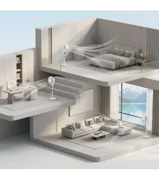 Ventilador de Pie con Control Remoto Función Wifi Altura Ajustable 3 Velocidades 3 Modos Oscilación Temporizador Blanco