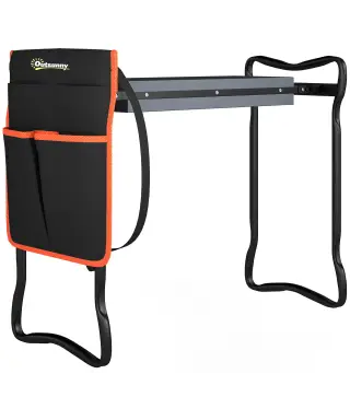 Taburete de Jardín Plegable con Almohadilla de EVA Asiento de Jardín con Bolsa para Herramientas en Cintura Carga 150kg