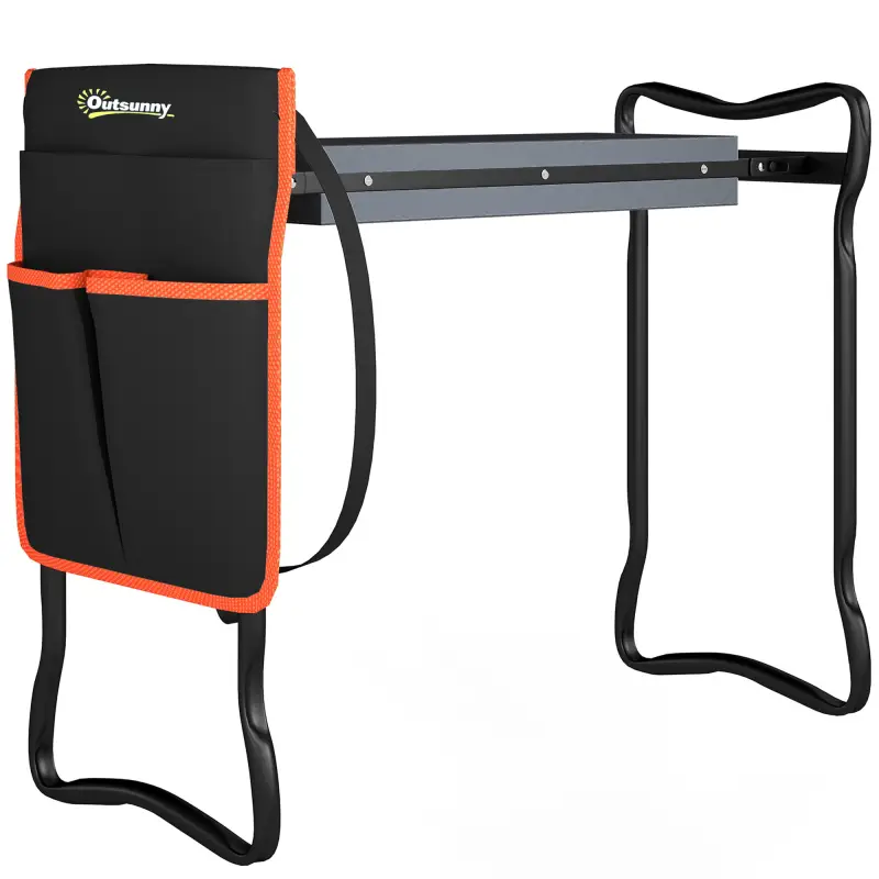 Taburete de Jardín Plegable con Almohadilla de EVA Asiento de Jardín con Bolsa para Herramientas en Cintura Carga 150kg