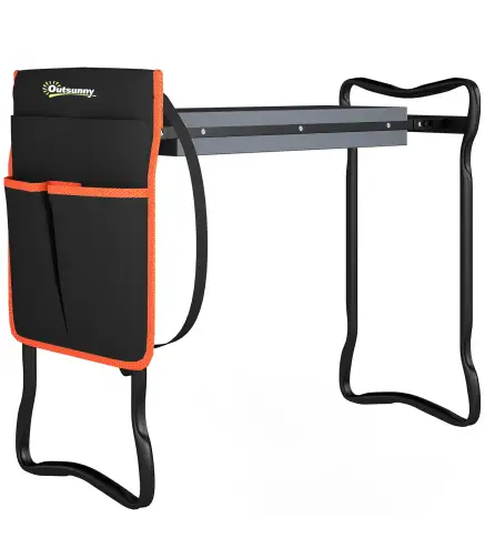 Taburete de Jardín Plegable con Almohadilla de EVA Asiento de Jardín con Bolsa para Herramientas en Cintura Carga 150kg