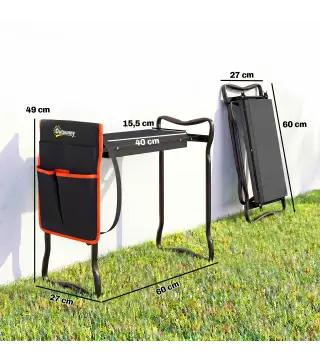 Taburete de Jardín Plegable con Almohadilla de EVA Asiento de Jardín con Bolsa para Herramientas en Cintura Carga 150kg