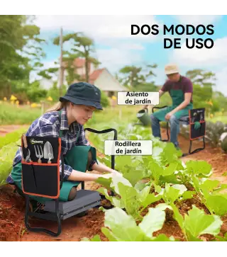 Taburete de Jardín Plegable con Almohadilla de EVA Asiento de Jardín con Bolsa para Herramientas en Cintura Carga 150kg