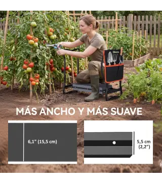 Taburete de Jardín Plegable con Almohadilla de EVA Asiento de Jardín con Bolsa para Herramientas en Cintura Carga 150kg