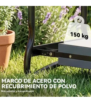 Taburete de Jardín Plegable con Almohadilla de EVA Asiento de Jardín con Bolsa para Herramientas en Cintura Carga 150kg