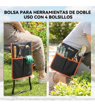 Taburete de Jardín Plegable con Almohadilla de EVA Asiento de Jardín con Bolsa para Herramientas en Cintura Carga 150kg