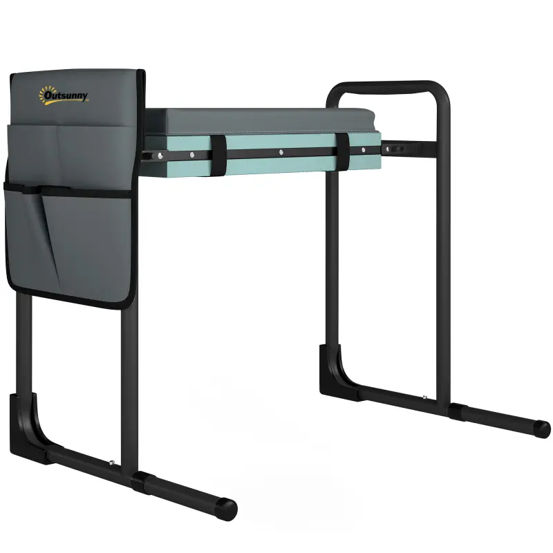 Taburete de Jardín Plegable con Almohadilla de Espuma EVA Asiento de Jardín con Bolsa para Herramientas Gris Oscuro