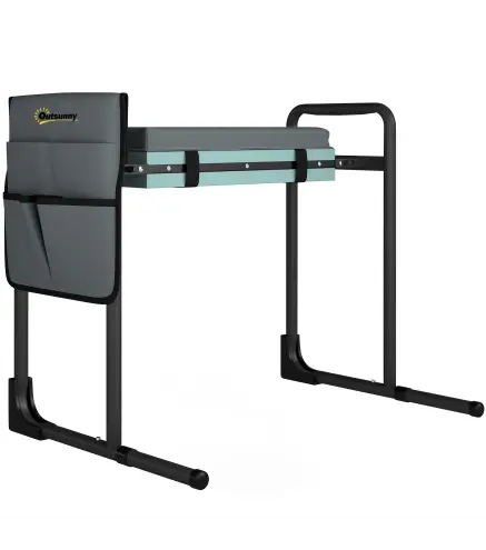 Taburete de Jardín Plegable con Almohadilla de Espuma EVA Asiento de Jardín con Bolsa para Herramientas Gris Oscuro