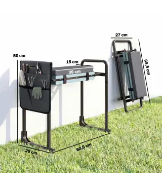 Taburete de Jardín Plegable con Almohadilla de Espuma EVA Asiento de Jardín con Bolsa para Herramientas Gris Oscuro