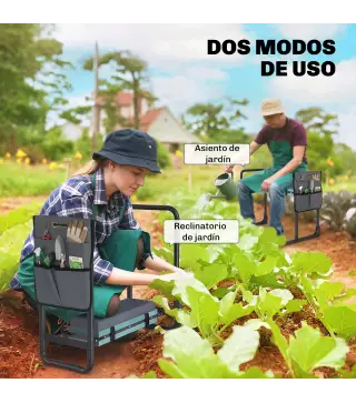 Taburete de Jardín Plegable con Almohadilla de Espuma EVA Asiento de Jardín con Bolsa para Herramientas Gris Oscuro