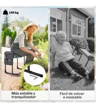 Taburete de Jardín Plegable con Almohadilla de Espuma EVA Asiento de Jardín con Bolsa para Herramientas Gris Oscuro