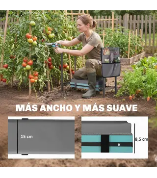 Taburete de Jardín Plegable con Almohadilla de Espuma EVA Asiento de Jardín con Bolsa para Herramientas Gris Oscuro