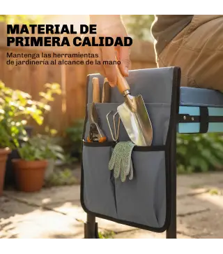 Taburete de Jardín Plegable con Almohadilla de Espuma EVA Asiento de Jardín con Bolsa para Herramientas Gris Oscuro