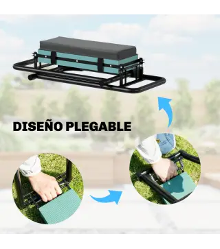 Taburete de Jardín Plegable con Almohadilla de Espuma EVA Asiento de Jardín con Bolsa para Herramientas Gris Oscuro