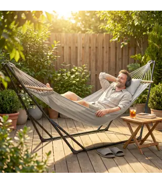 Soporte para Hamaca Plegable Largo 290 cm Longitud Ajustable Material Acero con Bolsa de Transporte Carga 120 kg Negro